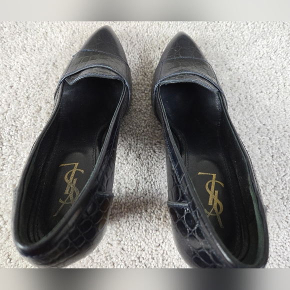YSL Twee Yves Saint Laurent Black Closed Toe Heels Wood Heel Size 40 188 429 - Picture 9 of 11